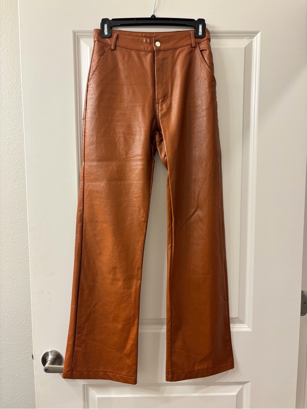 Princess Polly Camel Brown Faux Leather Wide Leg Pants XS/S
